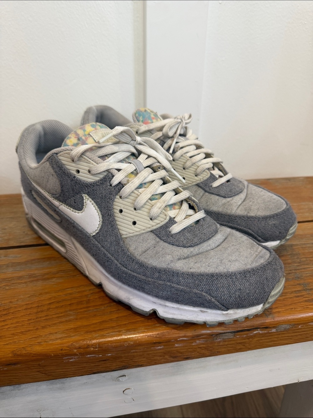 Men’s Nike Air Max 90 Recycled Canvas Sneakers Vast Gray and Blue Size 13